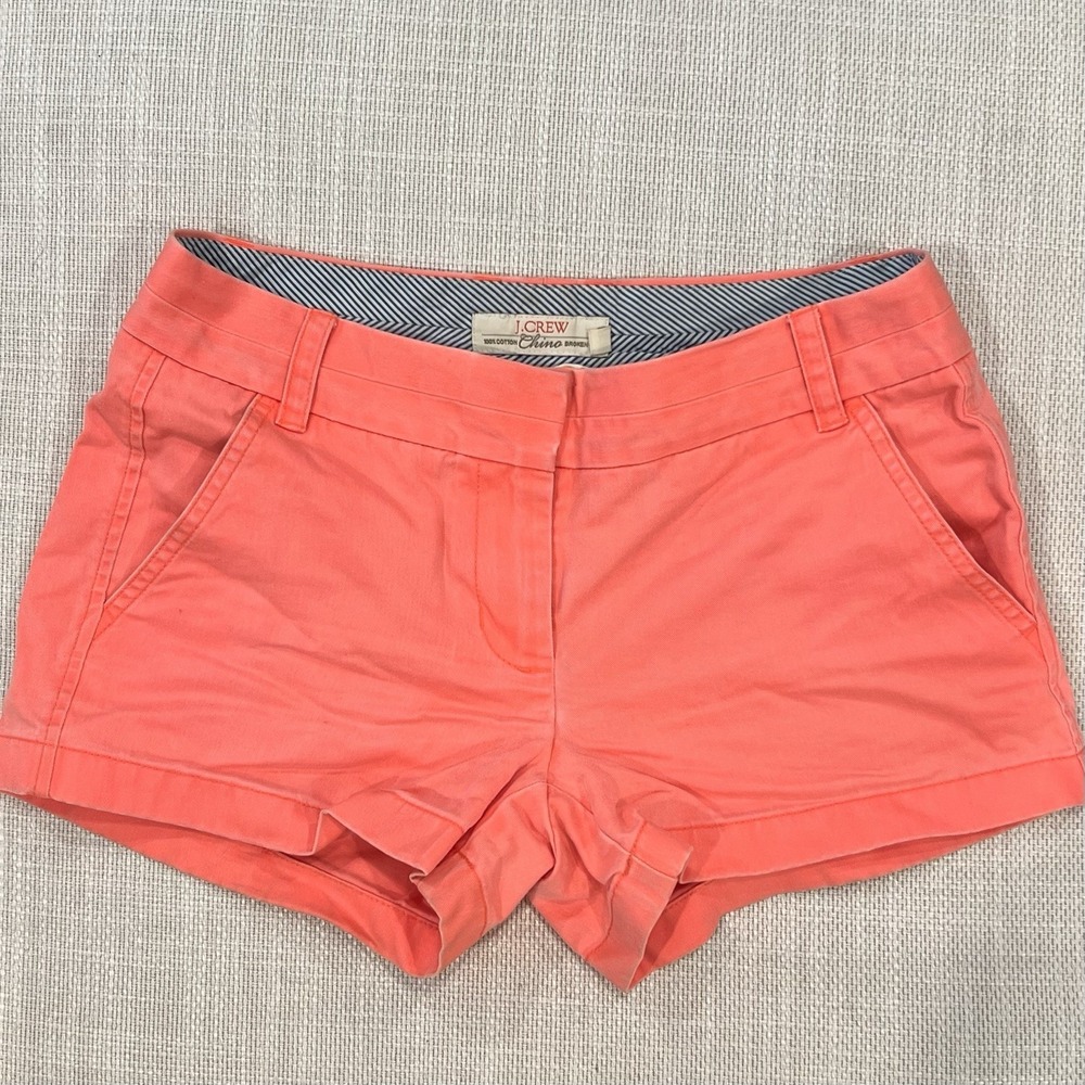 J Crew 3" Chino Shorts Size 2 Coral  Flat Front Preppy